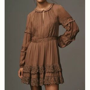 By Anthropologie Lace Pleated Mini Dress